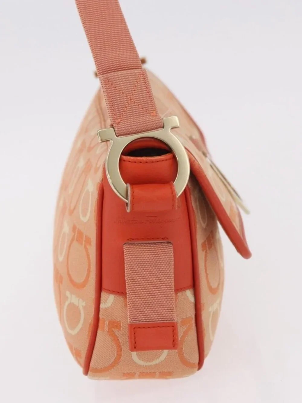 Salvatore Ferragamo Gancini Shoulder Bag Canvas Orange Gold Auth ka4878A